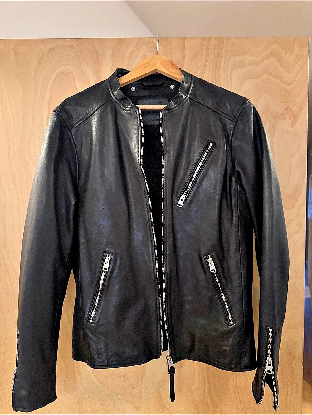 AllSaints Miller Leather Jacket Black Size Medium